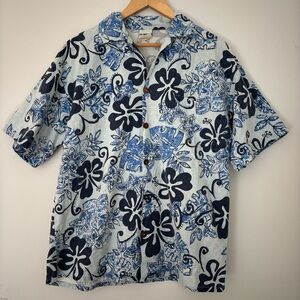 Vintage Deauville Oceanside USA Shirt Mens Med Blue Floral Hawaiian Aloha Resort